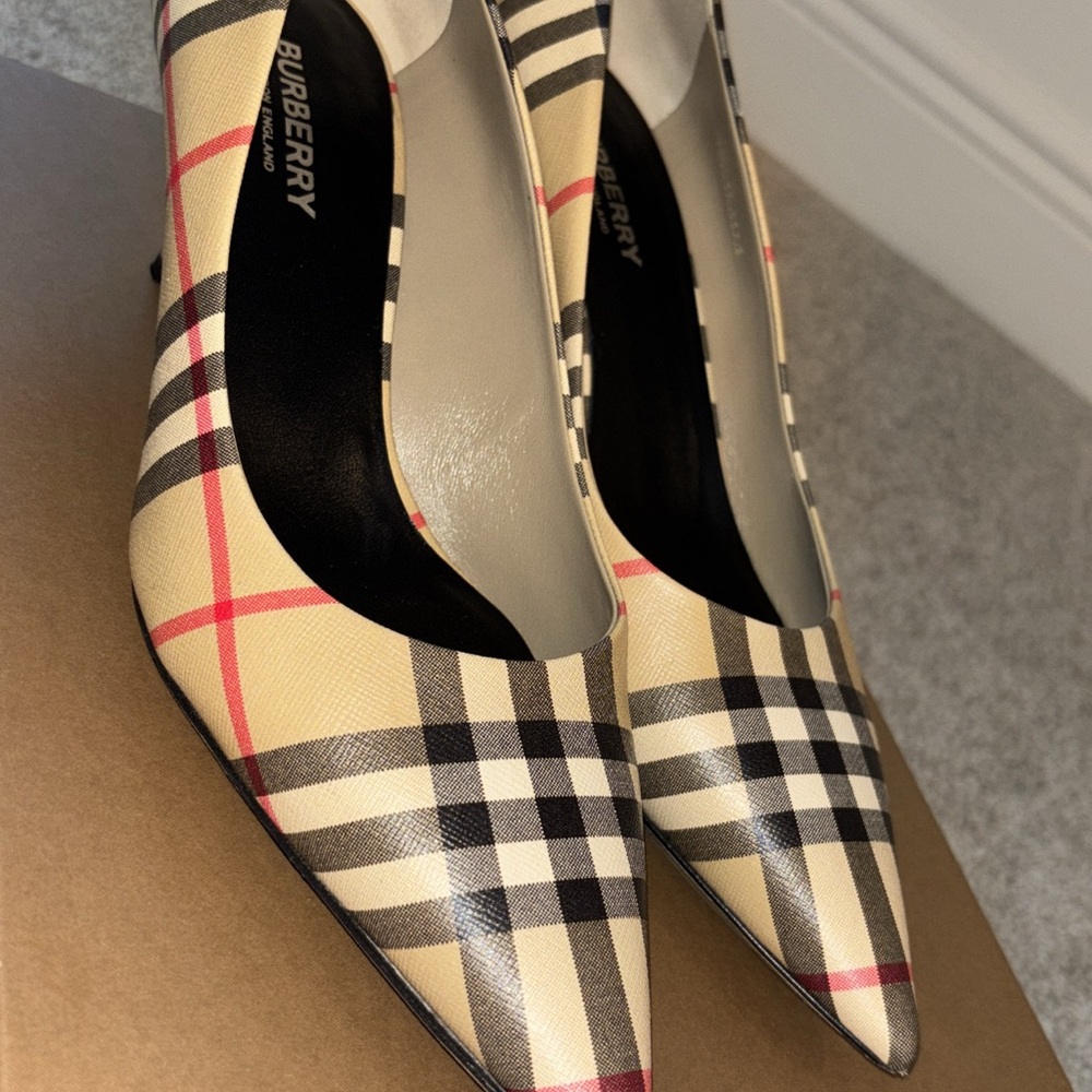 Burberry Checkered Heels - Beige, Black, and Red